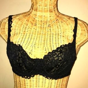 Victoria's Secret Unlined Lace Demi Bra 36D Black